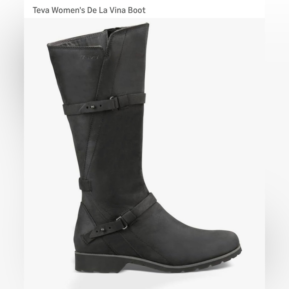 Teva womenโs Size US 8.5 / EU 39.5 waterproof black leather boots. Style 1003011